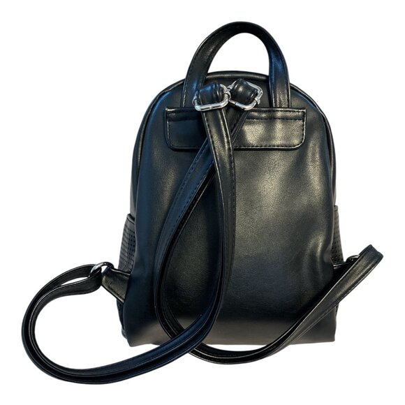 Cat-Face Faux Leather Mini Backpack – Black Perforated Whiskers Design – 9x8x4” - Picture 2 of 9